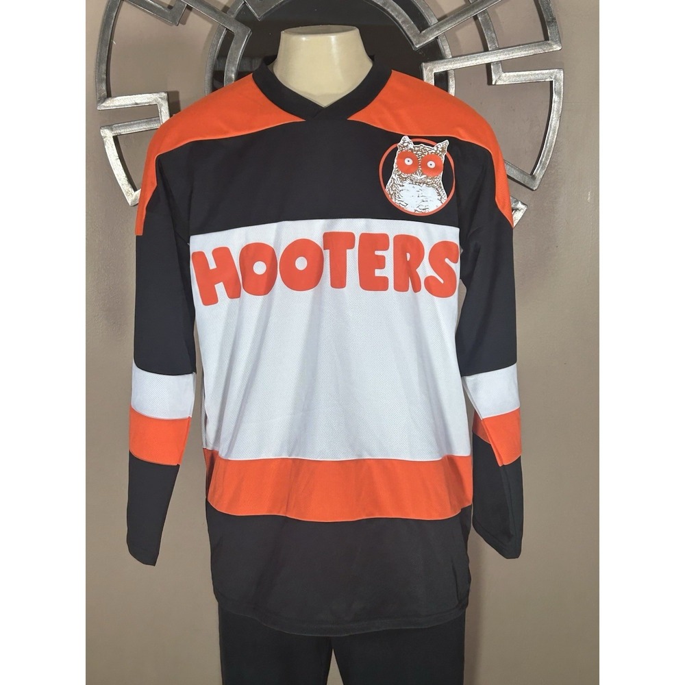 HOOTERS‎ Hockey Jersey Spensers Size M Orange Black White NWT